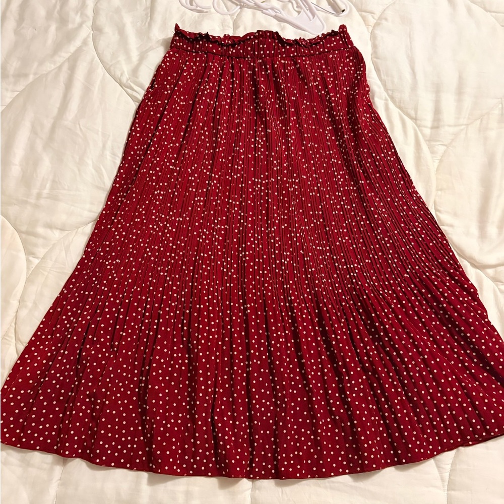 Red Polka Dot Pleated Skirt